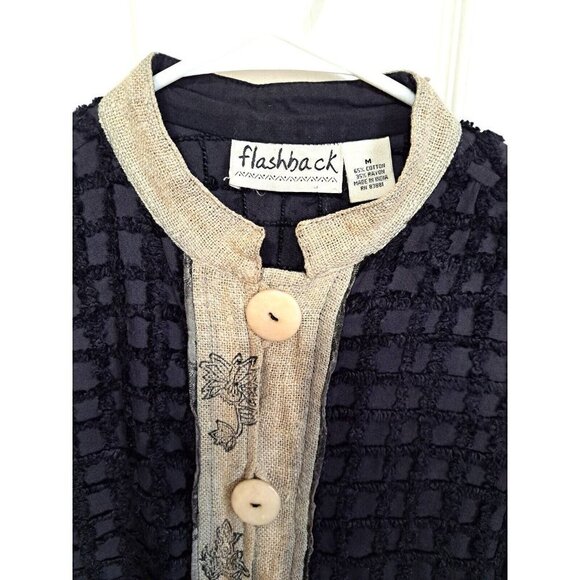 Vintage Flashback Women's M Black Tan Button Front Mandarin Collar Jacket Blazer - Picture 5 of 9